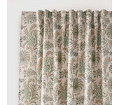Cortina trabilla oculta, cinta fruncida oculta loreto algodón flor verde sobre fondo crudo castilla textil de 200x280cm