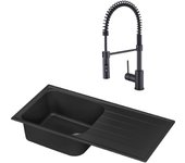 Conjunto fregadero elbe 100 negro y grifo de cocina delinia tomas negro