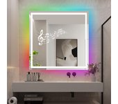 Espejo de baño con luz saturno antivaho, táctil, altavoz, , bluetooth 80x80 cm