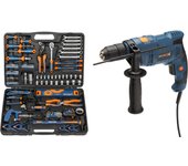 Kit taladro percutor 650 w + maletín herramientas 108 piezas dexter