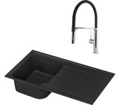 Conjunto fregadero con escurridor elbe negro y grifo de cocina delinia oly negro