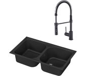 Conjunto fregadero elbe 2 cubetas negro y grifo de cocina delinia tomas negro