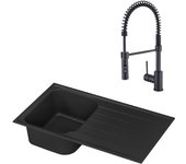 Conjunto fregadero con escurridor elbe negro y grifo de cocina delinia tomas negro