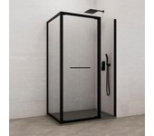 Mampara de ducha frontal con panel fijo lateral corredero transparente espaze perfil negro (100.5-103)+70 x195 cm