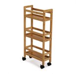 Carrito de baño bambú marrón con 3 estantes 36x15x74 cm