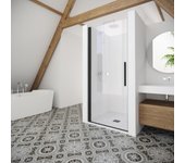 Mampara de ducha frontal abatible transparente urban perfil negro (68-70)x200 cm