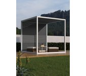 Cenador de aluminio egeo antracita con trasera de lamas fija de 2,5 x 2,5 m
