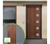 Puerta de entrada metálica cuadros derecha roble de 93x209.5 cm