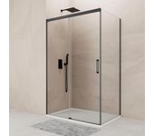 Mampara de ducha frontal con panel fijo lateral corredero transparente noa perfil negro (165-170)+70 x195 cm