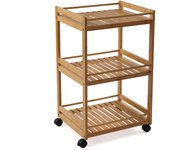 Carrito de baño bambú beige con 3 estantes 45x38x74 cm