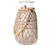 Farol portavela cristal / yute marrón 39x20x20 cm
