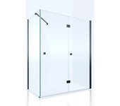 Mampara de ducha frontal con panel fijo lateral plegable transparente open perfil negro (67-69)+70 x195 cm