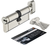 Bombín para cerradura con botón standers lock+ de 40 + 40 mm niquelado