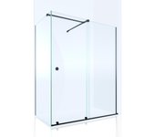 Mampara de ducha frontal con panel fijo lateral corredero transparente amea perfil negro (91-100)+70 x200 cm
