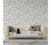 Papel pintado tnt aplicación cola en pared naturaleza hojas 2953 gris vinelus 52cmx10m lavable apto para cocinas o baños