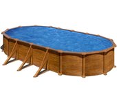 Piscina desmontable de acero imitación madera ovalada gre 7,3 x 3,75 x 1,32 m