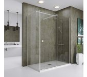 Mampara de ducha frontal con panel fijo lateral corredero transparente amea perfil blanco (111-120)+70 x200 cm