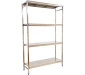 Estantería metálica de acero inox apta para uso alimentario con 4 baldas, 160 x 166 x 40 cm