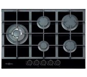 Placa Gas - Vitrokitchen CG73NB, Cinco Fuegos, 70 cm, Butano, Inyectores Gas Natural, Cristal templado negro