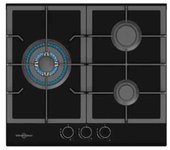 Placa Gas - Vitrokitchen CG630NB, Tres Fuegos, 60 cm, Butano, Inyectores Gas Natural, Cristal templado negro
