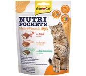 GimCat Nutri Pockets snacks para gatos Malta Vitaminas Mix - Pack % - Mezcla de malta y vitaminas (3 x 150 g)