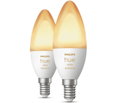 pack doble bombilla inteligente vela philips hue white e14