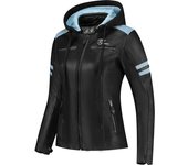 Rusty Stitches Joyce Hooded V2 Chaqueta de cuero de moto para mujer - Negro Azul (46)