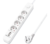 Aigostar Regleta alargador de 4 enchufes con cable de 1,5 metros e interruptor de 3 USB