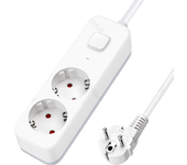 Aigostar Regleta Enchufes, Alargador Enchufe de 2 Enchufes con Interruptor, Cable de 3 Metros, Blanco