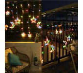 Aigostar luces de cortina de Navidad con estrellas y lunas RGB, 3M*3M*0.6M, 8 Modos Cadena de Luces con Remoto, 120 LED, temporizador, Resistente al Agua, para exterior y Interior, decoracion navidad