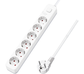 Aigostar Regleta Enchufes, Alargador Enchufe de 6 Enchufes con Interruptor, Cable de 5 Metros, Blanco