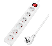 Aigostar Regleta alargador de 6 enchufes con cable de 1,5 metros e interruptor. Color Blanco