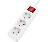 Aigostar Regleta alargador de 3 enchufes con cable de 1,5 metros e interruptor. Color Blanco