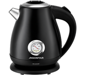 Aigostar Adrian - Hervidor de agua eléctrico Retro, 1,7L, Acero Inoxidable, 2200W,Indicador de Temperatura, Nivel de agua, Apagado Automático, Protección contra la ebullición en seco, Libre BPA, Negro