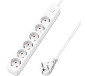 Aigostar Regleta Enchufes, Alargador Enchufe de 6 Enchufes con Interruptor, Cable de 1,5 Metros, Blanco