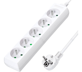 Aigostar Regleta alargador de 5 enchufes 16A 2P + E con cable de 5 metros e. Color Blanco