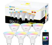 Aigostar Bombilla Alexa LED GU10 SL2 Bombillas Inteligente 6.5W Bombillas Wifi RGB & 2700K-6500K Regulable, Controladas por APP, Conexión rápida Compatible Con Google Home/Alexa, 6 pack