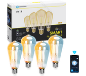 Aigostar Bombilla Inteligente E27 Edison Bombilla Alexa 6W 806LM Bombilla Vintage WIFI ST64 Bombilla Filamento Regulable 2700K-6500K, compatible con Alexa/Google Home. ámbar 4 pack