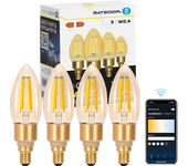 Aigostar Edison Bombillas Alexa LED E14 Bombillas Inteligentes 4.5W 470LM WIFI Bombilla Vintage C35 Bombillas Filamento Regulable 2700K-6500K， compatible con Alexa/Google Home. ámbar 4 pack