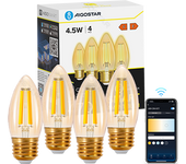 Aigostar Edison Bombillas Alexa LED E27 Bombillas Inteligentes 4.5W 470LM WIFI Bombilla Vintage C35 Bombillas Filamento Regulable 2700K-6500K， compatible con Alexa/Google Home. ámbar 4 pack