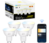 Aigostar Bombilla Inteligente LED GU10 SL2 Bombillas Alexa 6W Bombilla Wifi 2700K-6500K Regulable, Conexión rápida Compatible Con Google Home/Alexa, 4 Unidades.