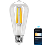Aigostar Bombillas Alexa E27 Edison Bombillas Inteligentes 6W 850LM WIFI Bombilla Vintage ST64 Bombillas Filamento Regulable 2700K-6500K, compatible con Alexa/Google Home. Transparente 1 pack