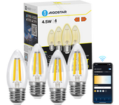 Aigostar Edison Bombillas Alexa LED E27 Bombillas Inteligentes 4.5W 470LM WIFI Bombilla Vintage C35 Bombillas Filamento Regulable 2700K-6500K， compatible con Alexa/Google Home. transparente 4 pack
