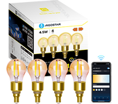 Aigostar Bombilla Inteligente Alexa， Bombilla Led E14 Vintage， G45 Ámbar Tipo Globo， 4.5W， 470LM， Regulable Cálida a Fría 2700K a 6500K， Compatible con Alexa y Google home， 4 PCS.