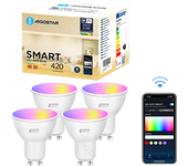 Aigostar Bombilla Inteligente LED GU10 Bombillas Alexa 5W 420LM Bombilla Wifi RGB & 2700K-6500K Regulable, Controladas por APP, Conexión rápida Compatible Con Google Home/Alexa, 4 Unidades.