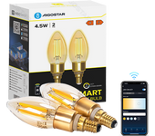 Aigostar Edison Bombillas Alexa LED E14 Bombillas Inteligentes 4.5W 470LM WIFI Bombilla Vintage C35 Bombillas Filamento Regulable 2700K-6500K, compatible con Alexa/Google Home. ámbar 2 pack