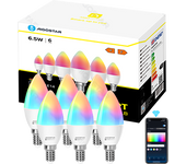 Aigostar Bombilla Inteligente E14 SL2 Bombilla Alexa LED 6.5W Bombillas Wifi RGB & 2700K-6500K Regulable, Sincronización con la música, Conexión rápida, compatible con Alexa y Google Home, 6 pack