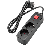 Aigostar Regleta Enchufes, Alargador Enchufe de 2 Enchufes con Interruptor, Cable de 1,5 Metros, Negro