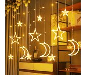 Aigostar luces de cortina de Navidad con estrellas y lunas, 3M*3M*0.6M, 8 Modos Cadena de Luces con Remoto, 120 LED, temporizador, Resistente al Agua, para exterior y Interior, decoracion navidad