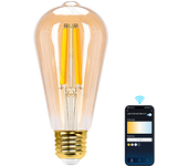 Aigostar Bombilla Inteligente E27 Edison Bombilla Alexa 6W 806LM Bombilla Vintage WIFI ST64 Bombilla Filamento Regulable 2700K-6500K, compatible con Alexa/Google Home. ámbar 1 pack